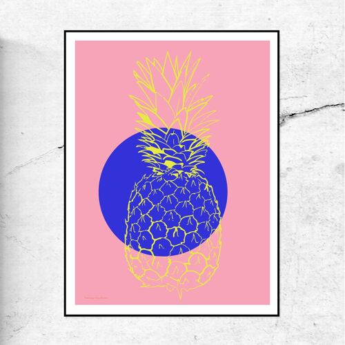 Pinehappy - pineapple art print - pink & blue