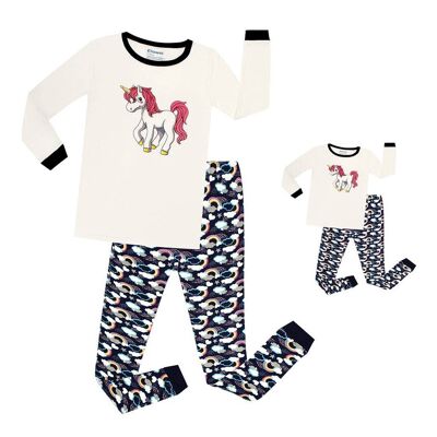 Unicorn Matching Girl & Doll 2 Piece Pyjamas Set Cotton