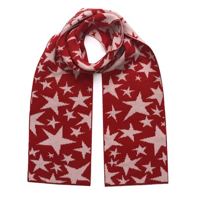 Stars Wool & Cashmere Scarf Red & Pink
