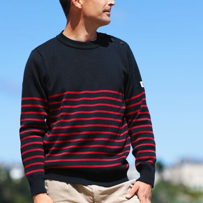 ERQUY NAVY BLUE RED STRIPE 50 Sailor sweater buttons on the shoulder not fitted to the body unisex