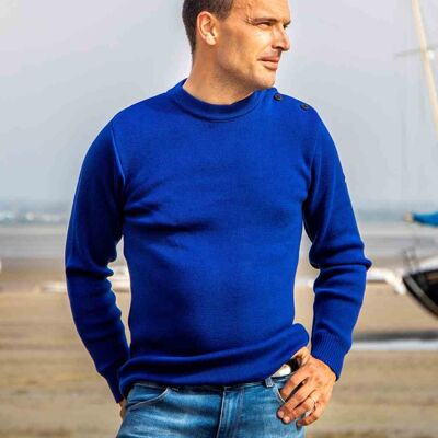 PETIT ERQUY ROYAL BLUE 50 plain Sailor sweater with buttons on the shoulder unisex