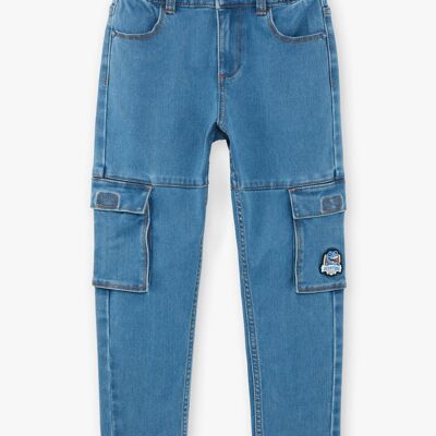 Jean cargo en knit denim