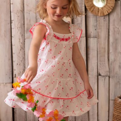 Robe blanche brodée imprimé palmiers enfant fille  8+