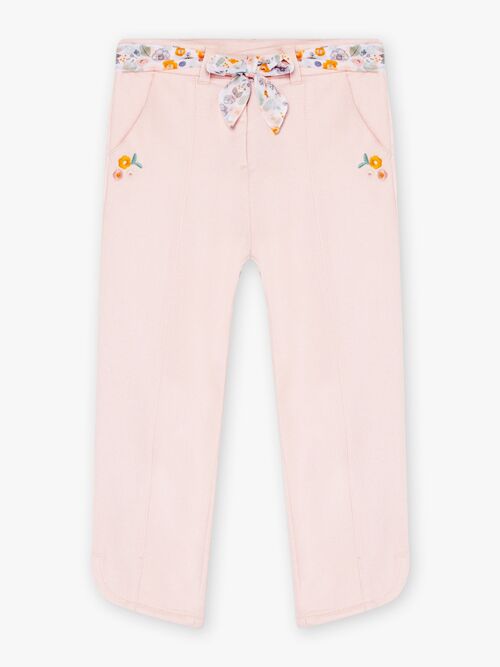 Pantacourt piqué rose blush et ceinture enfant fille  5+