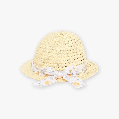 Chapeau de paille ruban en voile imprimé fleuri bébé fille