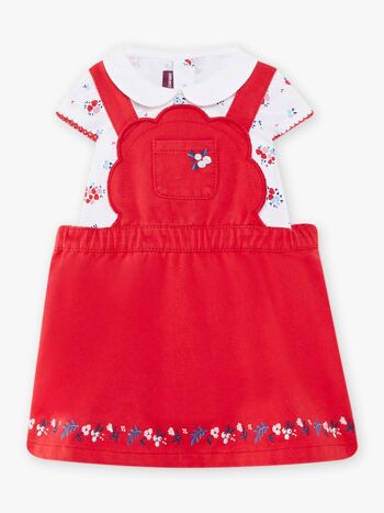 Robe salopette rouge brodée et body imprimé bébé fille  6M 3