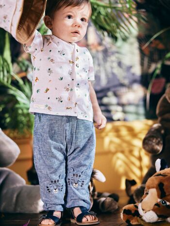 Pantalon en lin bleu denim bébé garçon 1