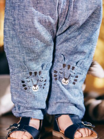 Pantalon en lin bleu denim bébé garçon 2