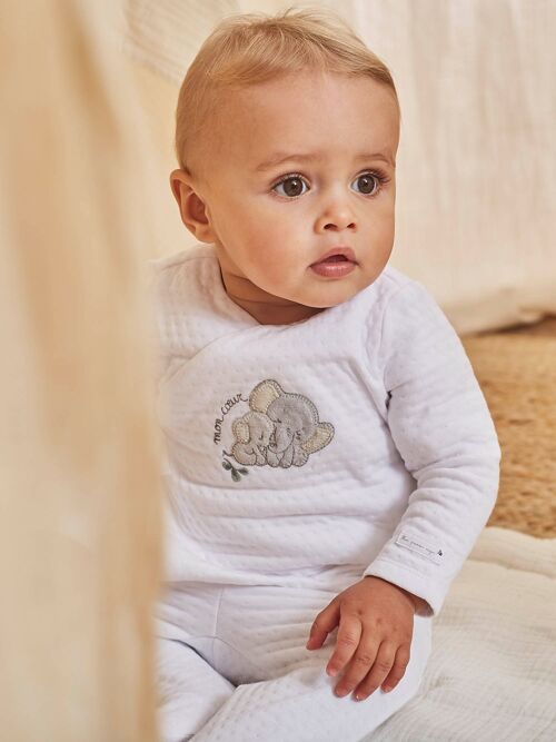 Pyjama en coton blanc à motifs éléphants naissance mixte