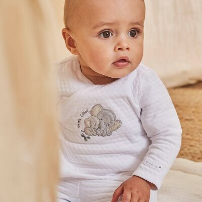 Pyjama en coton blanc à motifs éléphants naissance mixte  6M