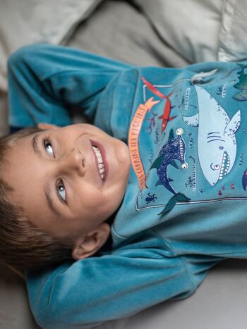 Pyjama requin en velours bleu turquoise enfant garçon 2