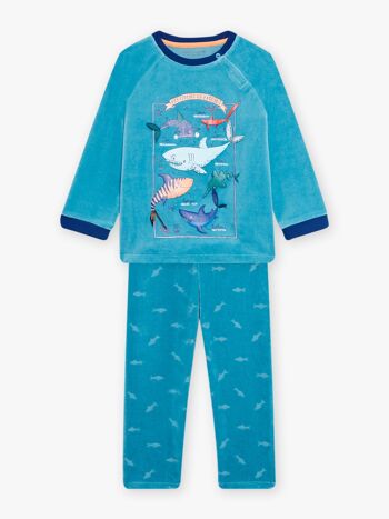 Pyjama requin en velours bleu turquoise enfant garçon 3