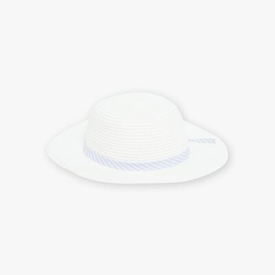 Chapeau effet paille bleu clair avec bande rayée en lurex argenté enfant fille