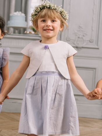 Robe bimatière lavande à rayures enfant fille  5+ 1