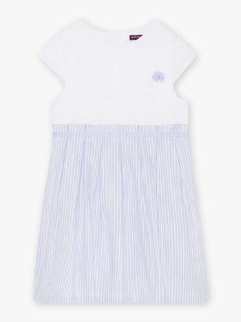 Robe bimatière lavande à rayures enfant fille  5+ 3