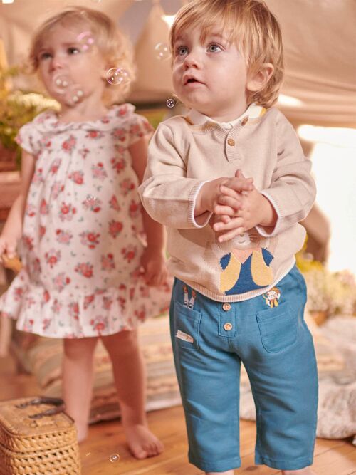 Pantalon bleu canard à motifs fantaisie bébé garçon