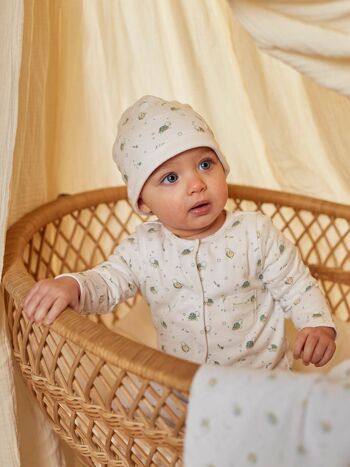 Grenouillère blanche imprimé et bonnet naissance mixte 1