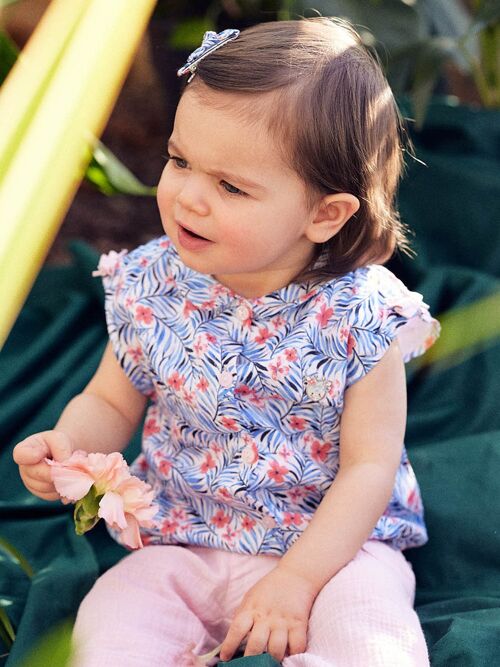 Blouse sans manches imprimé feuille et fleur bébé fille  6M