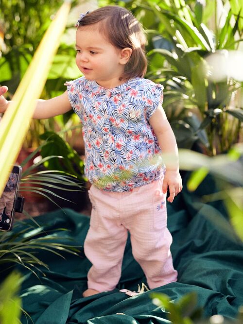 Pantalon en double gaze de coton rose bébé fille  6M