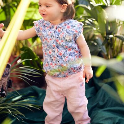 Pantalon en double gaze de coton rose bébé fille  6M