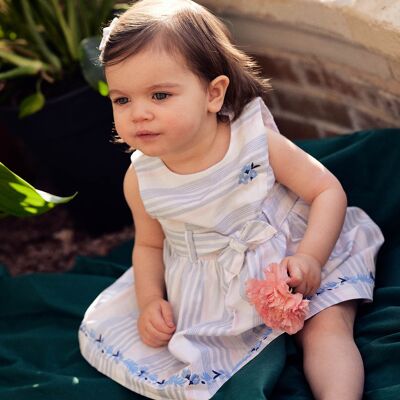 Robe de cérémonie écrue à rayures et bloomer bébé fille  6M