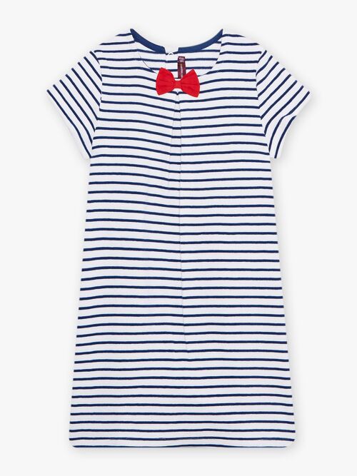 Robe marinière bleu moyen détail n?ud enfant fille  8+