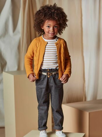 Jean denim gris paperbag et ceinture rayée enfant fille  8+ 2