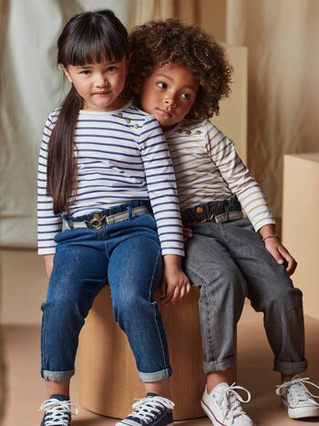 Jean denim moyen paperbag et ceinture rayée enfant fille  8+ 3