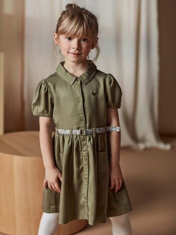 Robe en twill vert kaki et ceinture à imprimé fleuri enfant fille  5+ 2