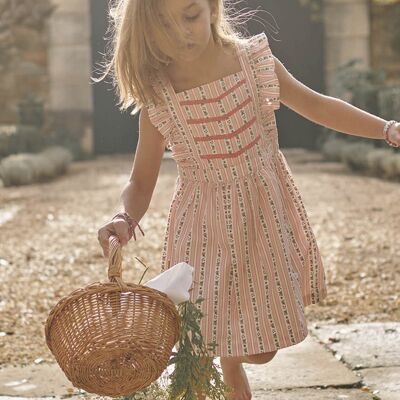 Robe tablier imprimé rayures et fleuri enfant fille 2A