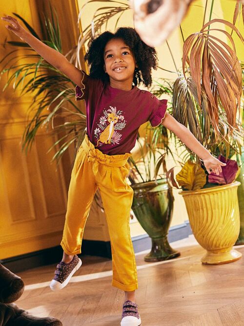 Pantalon en twill jaune moutarde taille haute enfant fille  5+