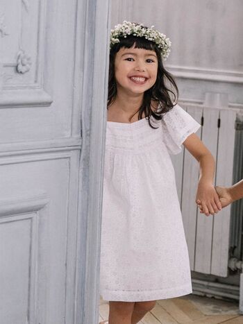 Robe écrue en voile dévoré enfant fille  5+ 3