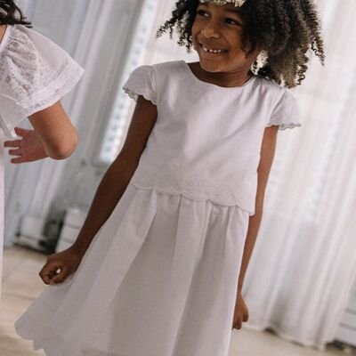 Robe écrue détails dentelle enfant fille