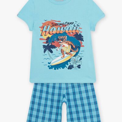 Ensemble pyjama bleu turquoise motif surf enfant garçon  8+