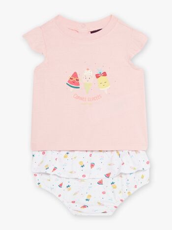 Ensemble de plage T-shirt et culotte imprimé fruits bébé fille 1