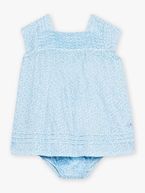 Robe bleu azur à imprimé fleuri et bloomer bébé fille  6M