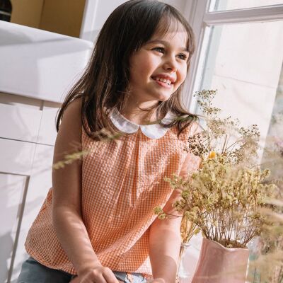 Blouse à carreaux vichy orange enfant fille