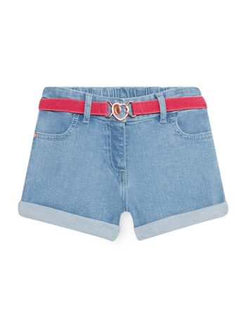 Short en denim clair et ceinture à paillettes enfant fille 3