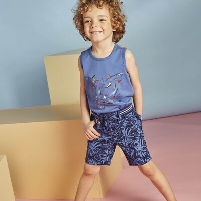 Bermuda bleu marine imprimé feuillage enfant garçon