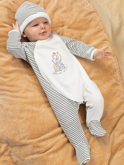 Pyjama en velours et bonnet assorti bébé garçon  6M
