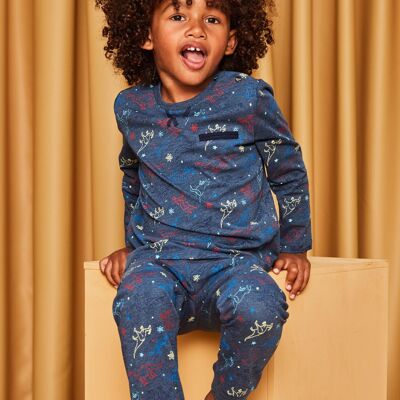 Pyjama jersey bleu marine chiné à imprimé dinosaures