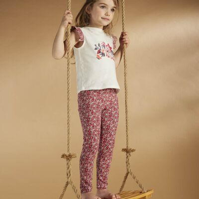 Legging rouge à imprimé fleuri enfant fille