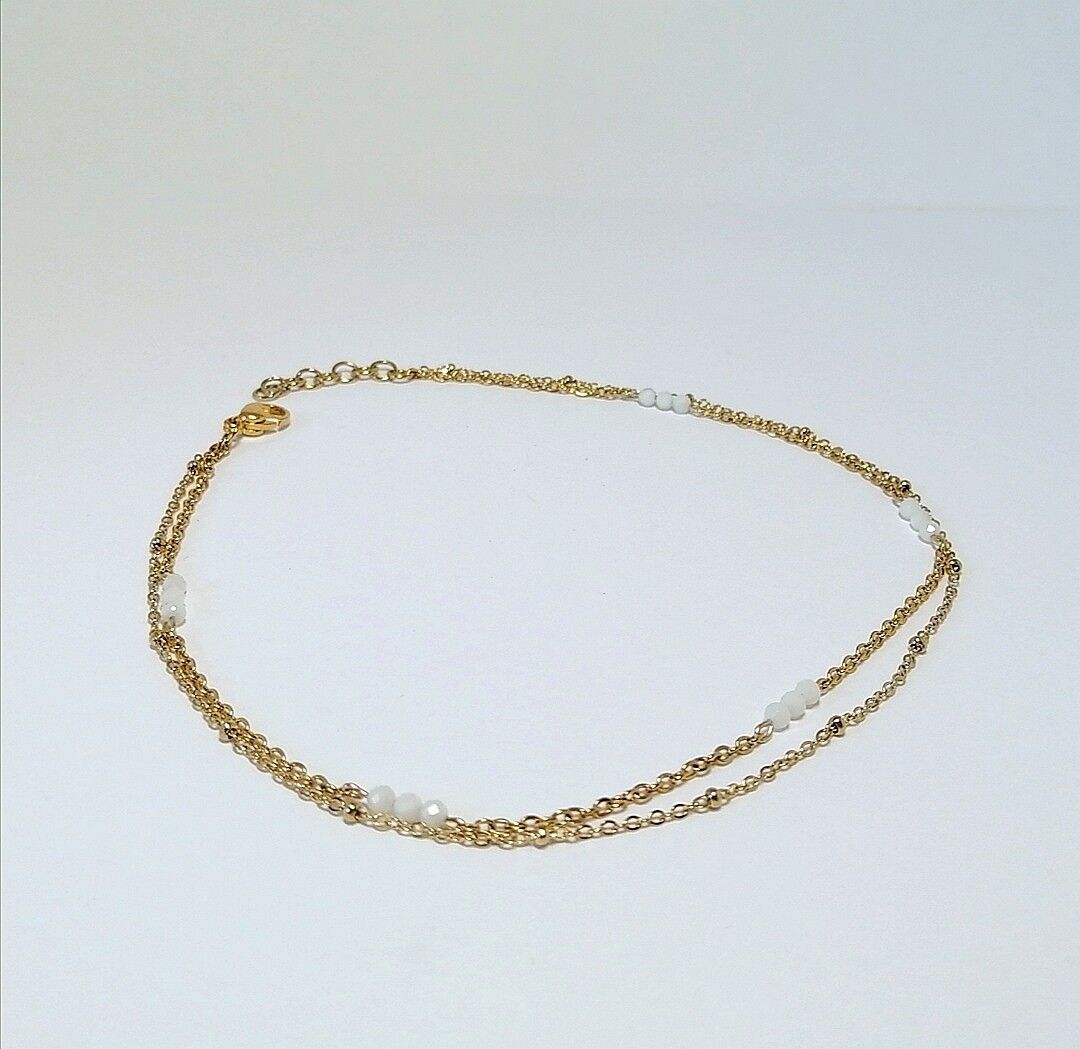 Cavigliera doppia Léna in madreperla bianca