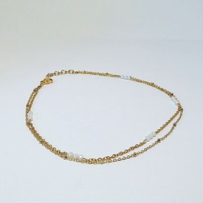 Léna white mother-of-pearl double anklet
