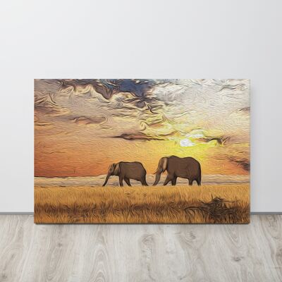 Éléphants marchant dans les plaines africaines Impression sur toile