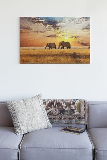 Éléphants marchant dans les plaines africaines Impression sur toile 8