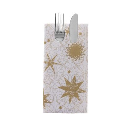 Cutlery napkin Christmas Dreams in gold and white made of Linclass® Airlaid 40 x 40 cm, 12 pieces