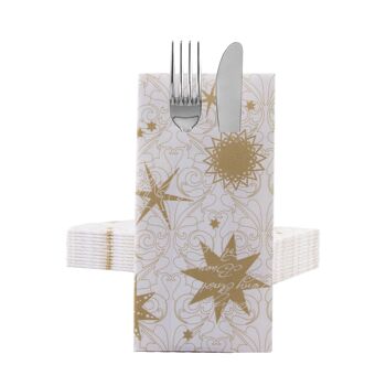 Serviette à couverts Rêves de Noël en or et blanc en Linclass® Airlaid 40 x 40 cm, 12 pièces 2