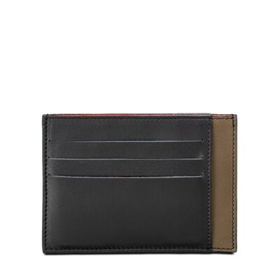 Black and truffle green leather identity holder / Id holder black and truffle