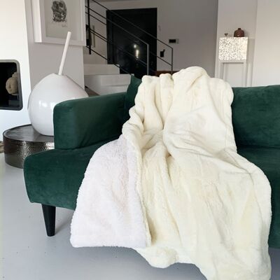 Coperta natalizia in pile foderata con imitazione “Coniglio” bianco sporco 130x170 cm 610 gm² - Collezione Inverno 2024